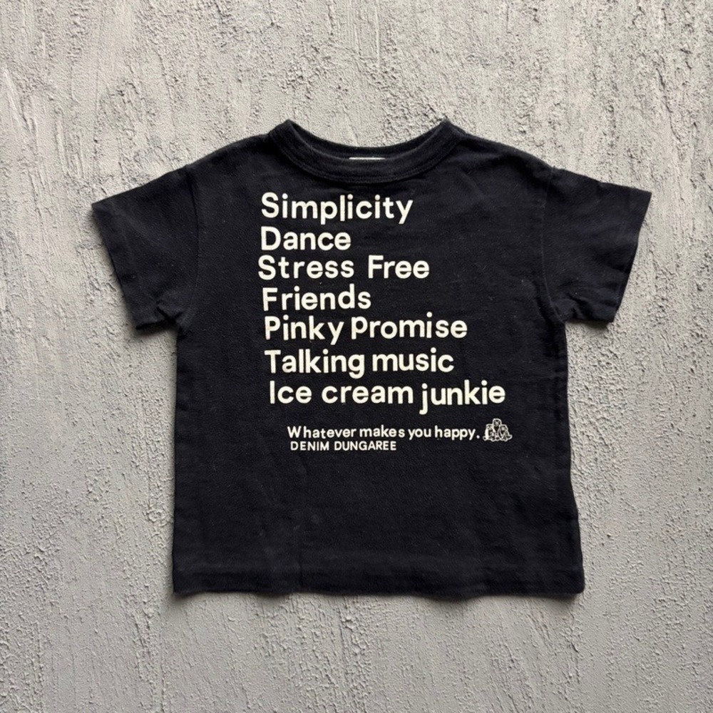 Denim Dungaree T Shirt XS 100CM Black Whatever Makes You Happy Baby Tee Japan